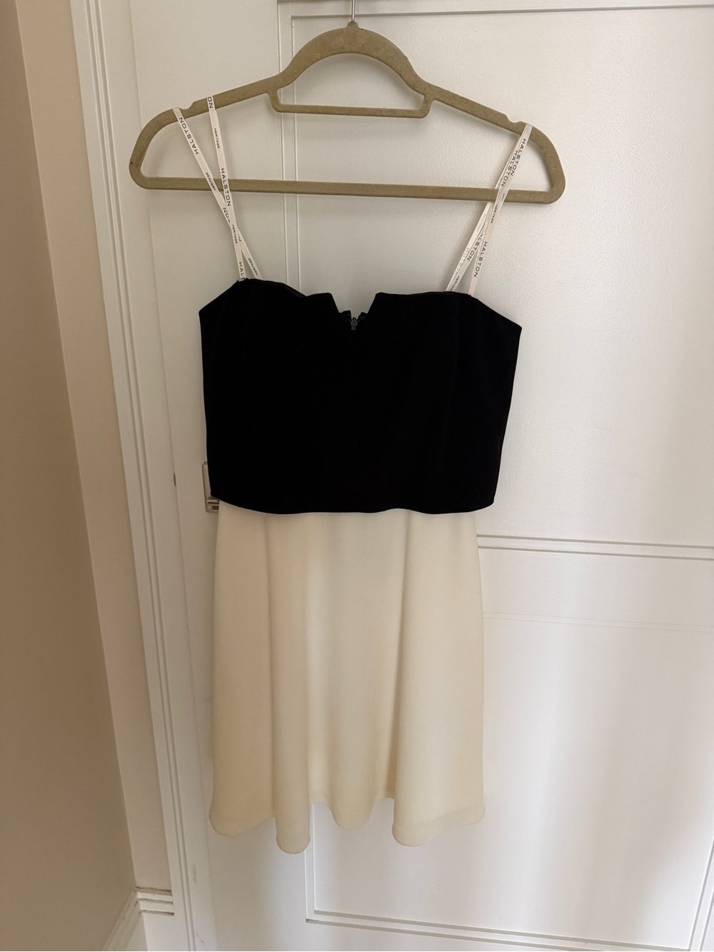 Halston Heritage Black and Cream Strapless Two-Tone Dress